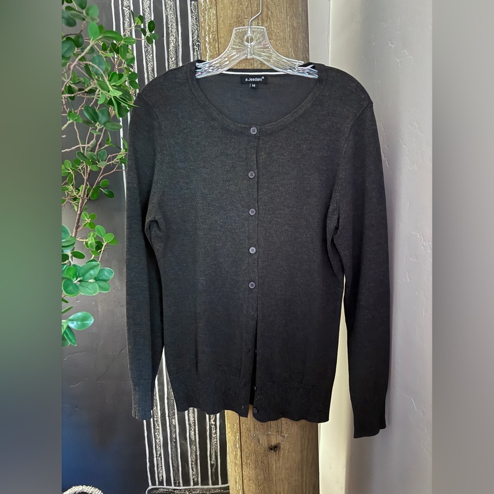 NWOT charcoal-Black Cardigan Sweater Classic Knit.